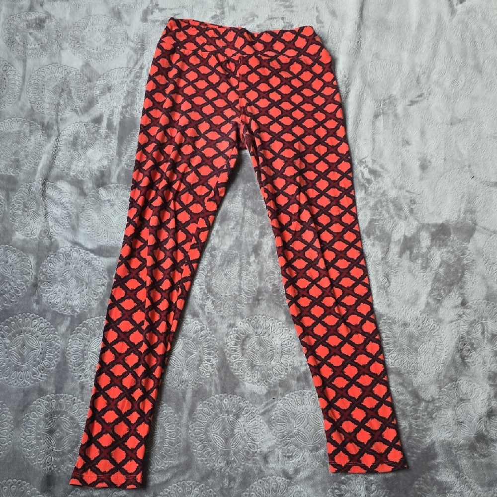 LuLaRoe Orange and Black Patterned Leggings